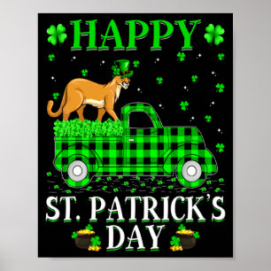 Funny Buffalo Plaid Green Truck Cougar St Patrick Poster