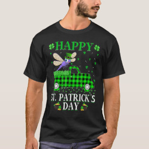 Funny Buffalo Plaid Green Truck Dragonfly St Patri T-Shirt