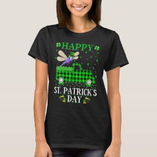 Funny Buffalo Plaid Green Truck Dragonfly St Patri T-Shirt