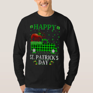 Funny Buffalo Plaid Green Truck Shrimp Fish St Pat T-Shirt