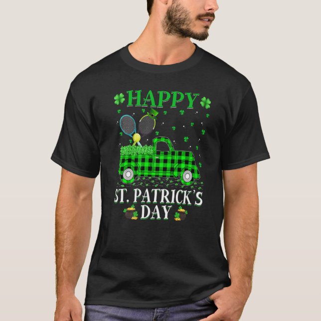 Funny Buffalo Plaid Green Truck Tennis St. Patrick T-Shirt (Front)