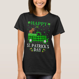 Funny Buffalo Plaid Green Truck Violin St. Patrick T-Shirt
