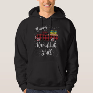 Funny Buffalo Plaid Happy Hanukkah Y'all Red Truck Hoodie