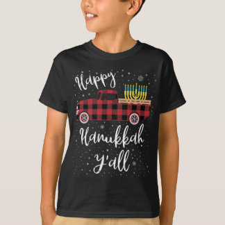 Funny Buffalo Plaid Happy Hanukkah Y'all Red Truck T-Shirt