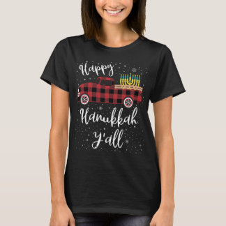 Funny Buffalo Plaid Happy Hanukkah Y'all Red Truck T-Shirt
