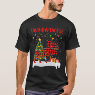 Funny Buffalo Plaid Matching Mummy Moose Christmas T-Shirt