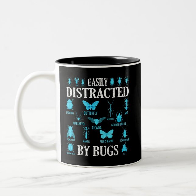 Funny Bug Lover Bugs Easily Distracted By Bugs Two-Tone Coffee Mug (Left)