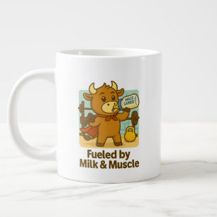 Funny Bull Cartoon – Fueled by Milk & Muscles Large Coffee Mug