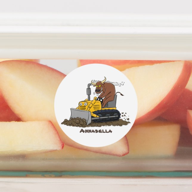 Funny bull driving bulldozer cartoon (Affixed)