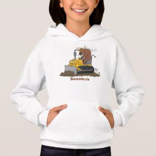 Funny bull driving bulldozer cartoon