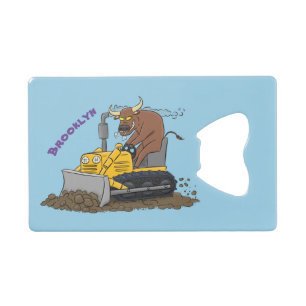 Funny bull driving bulldozer cartoon