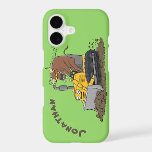 Funny bull driving bulldozer cartoon