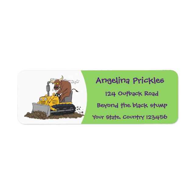 Funny bull driving bulldozer cartoon (Front)