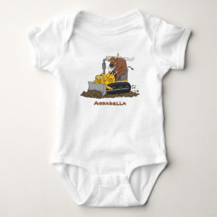 Funny bull driving bulldozer cartoon baby bodysuit