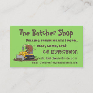 Funny bull driving bulldozer cartoon business card