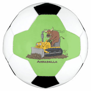 Funny bull driving bulldozer cartoon football