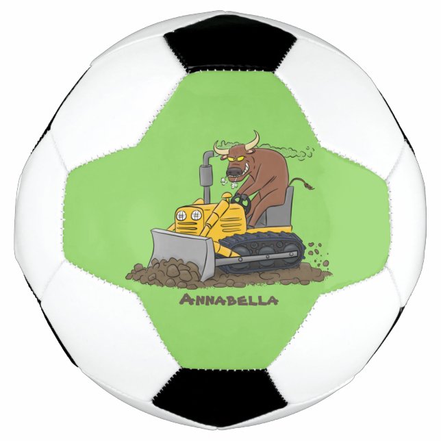 Funny bull driving bulldozer cartoon football (Front)