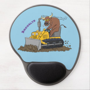 Funny bull driving bulldozer cartoon gel mouse mat