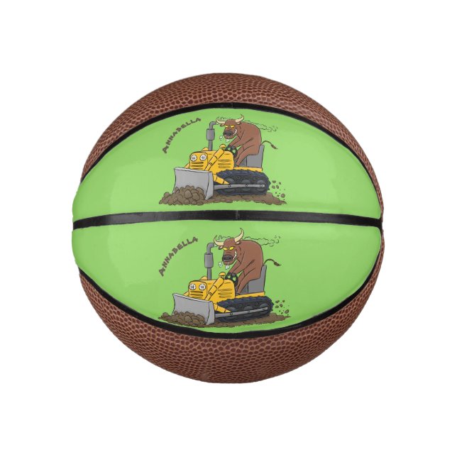 Funny bull driving bulldozer cartoon  mini basketball (Front)