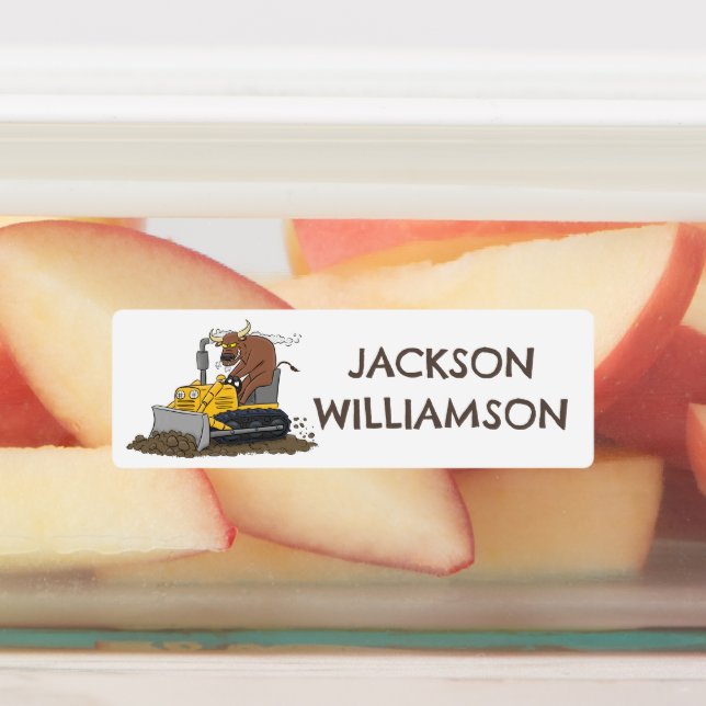 Funny bull driving bulldozer cartoon personalised (Affixed)