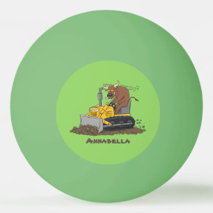 Funny bull driving bulldozer cartoon ping pong ball
