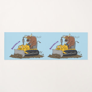 Funny bull driving bulldozer cartoon yoga mat