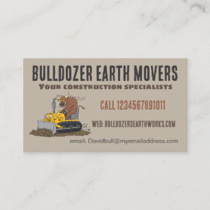 Funny bull driving bulldozer construction business business card