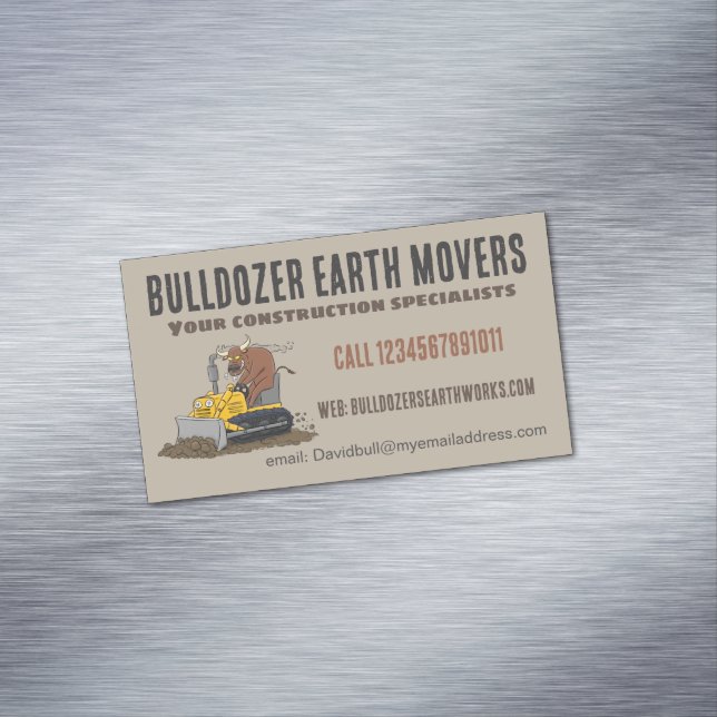 Funny bull driving bulldozer construction business 	Magnetic business card (In Situ)