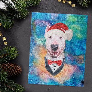 Funny Bull Terrier Breed Dog Christmas Jigsaw Puzzle