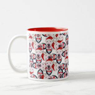 Funny Bull Terrier Christmas Pattern Two-Tone Coffee Mug