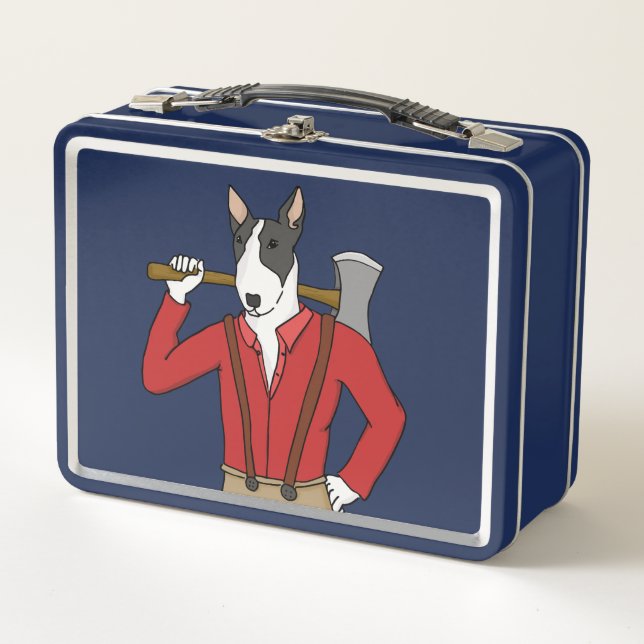 Funny Bull Terrier Lumberjack Metal Lunchbox (Front)