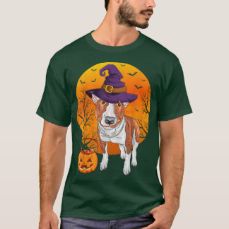 Funny Bull Terrier Moon Halloween Witch Hat Dog Ow T-Shirt