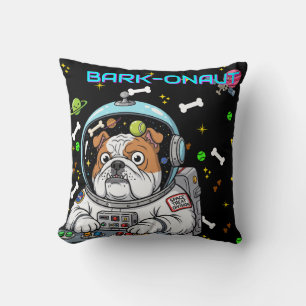 Funny Bulldog "Barkonaut" Space Dog, Pet Lovers Cushion