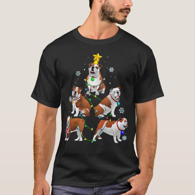 Funny Bulldog Christmas Tree  Ornament Decor T-Shirt (Front)