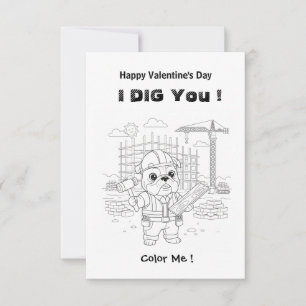 Funny Bulldog Construction "I Dig You" Coloring Ma Thank You Card