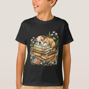 Funny bulldog cottagecore fairycore librarian book T-Shirt