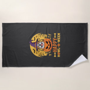 Funny Bulldog Halloween Happy Howl-O-Ween Vintage Beach Towel