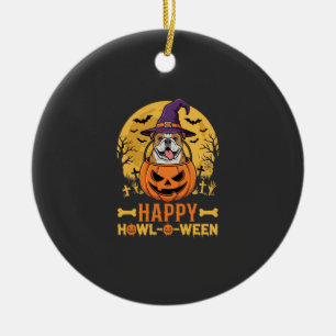 Funny Bulldog Halloween Happy Howl-O-Ween Vintage Ceramic Tree Decoration