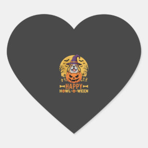 Funny Bulldog Halloween Happy Howl-O-Ween Vintage Heart Sticker