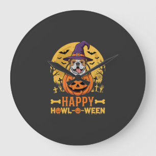 Funny Bulldog Halloween Happy Howl-O-Ween Vintage Large Clock