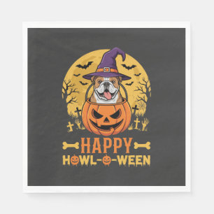 Funny Bulldog Halloween Happy Howl-O-Ween Vintage Napkin