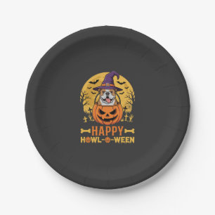 Funny Bulldog Halloween Happy Howl-O-Ween Vintage Paper Plate