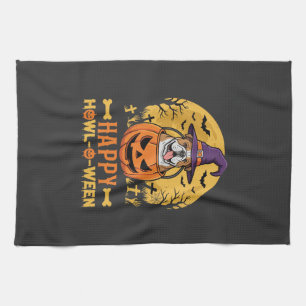 Funny Bulldog Halloween Happy Howl-O-Ween Vintage Tea Towel