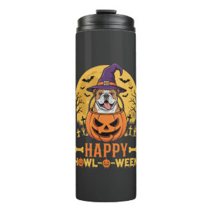 Funny Bulldog Halloween Happy Howl-O-Ween Vintage Thermal Tumbler