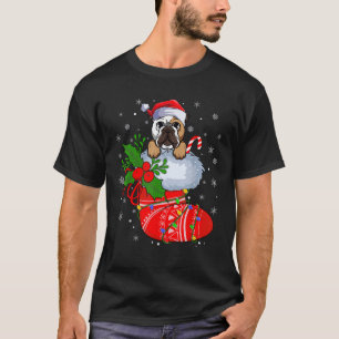 Funny Bulldog In Christmas Socks Lights Xmas  for  T-Shirt