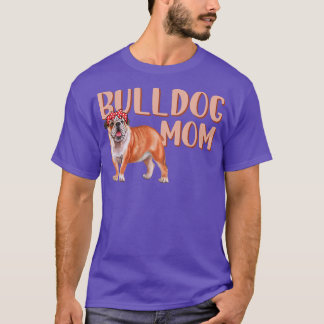 Funny Bulldog Mom Cute Bulldog Wear Headband Red T-Shirt