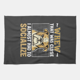 Funny Bulldog Socialise Dog Tea Towel