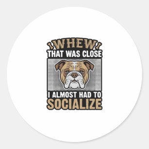 Funny Bulldog Socialise Vintage Vector Shirt Desig Classic Round Sticker