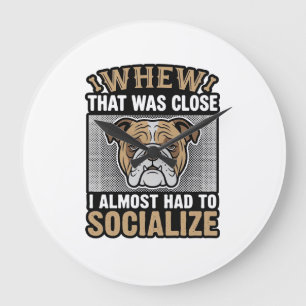 Funny Bulldog Socialise Vintage Vector Shirt Desig Large Clock