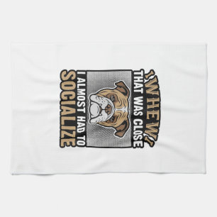 Funny Bulldog Socialise Vintage Vector Shirt Desig Tea Towel